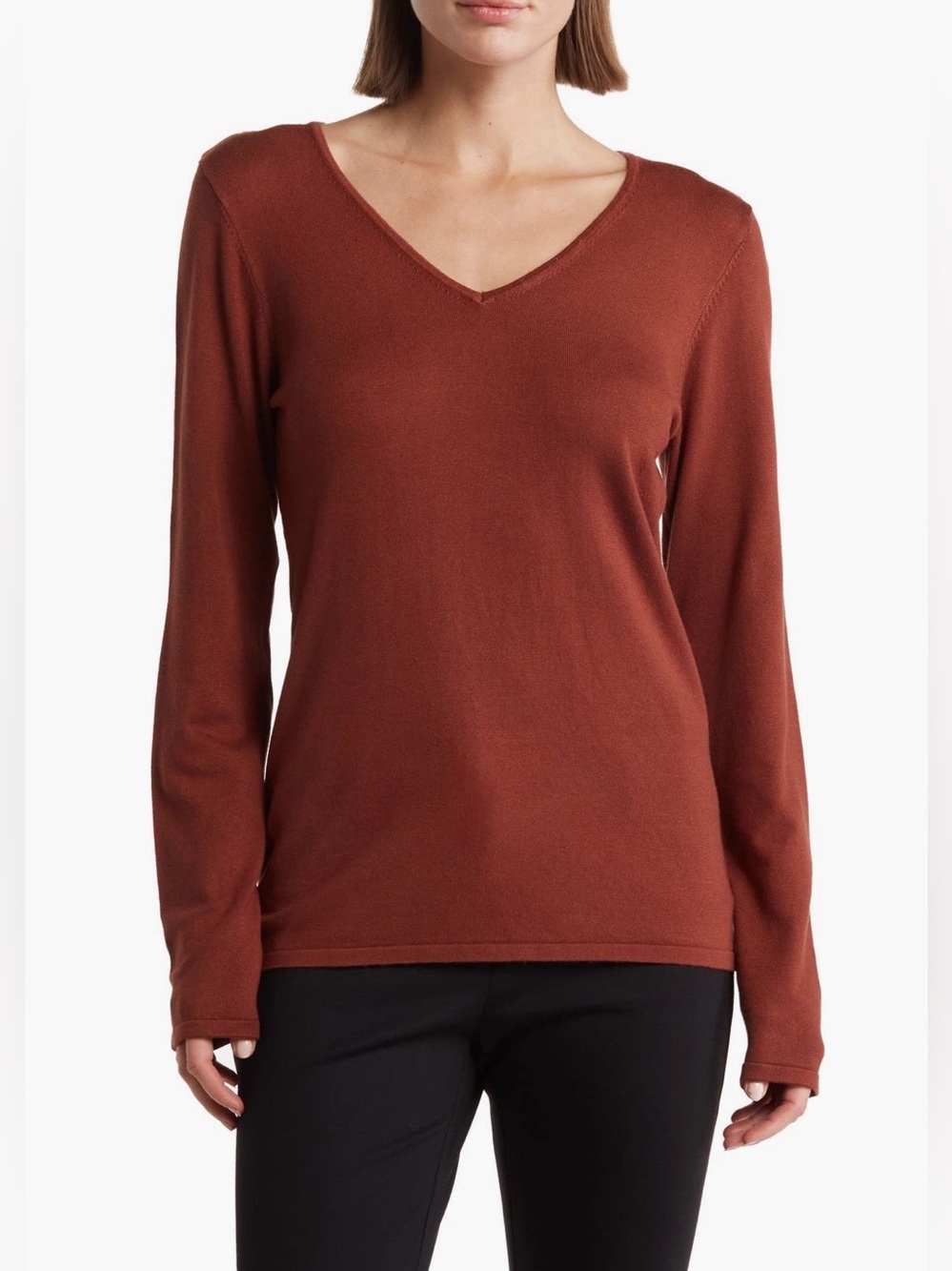 NWT Tahari Women’s Long Sleeve V-Neck Sweater in Chestnut Brown XS